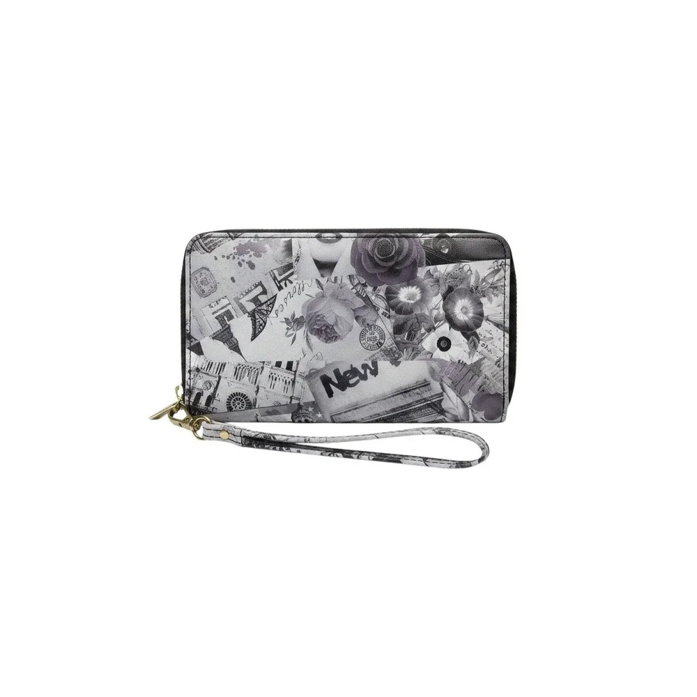 Citi Trends Wristlet Wallet Womens OS Gray New Collage Print Zip Around